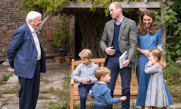 Duques de Cambridge, sus hijos y el naturalista David Attenborough