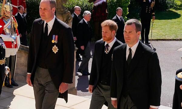 William, Harry y Peter Phillips en el funeral del Duque de Edimburgo