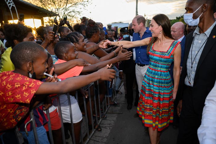 The Duke and Duchess of Cambridge greeting people in Jamaica